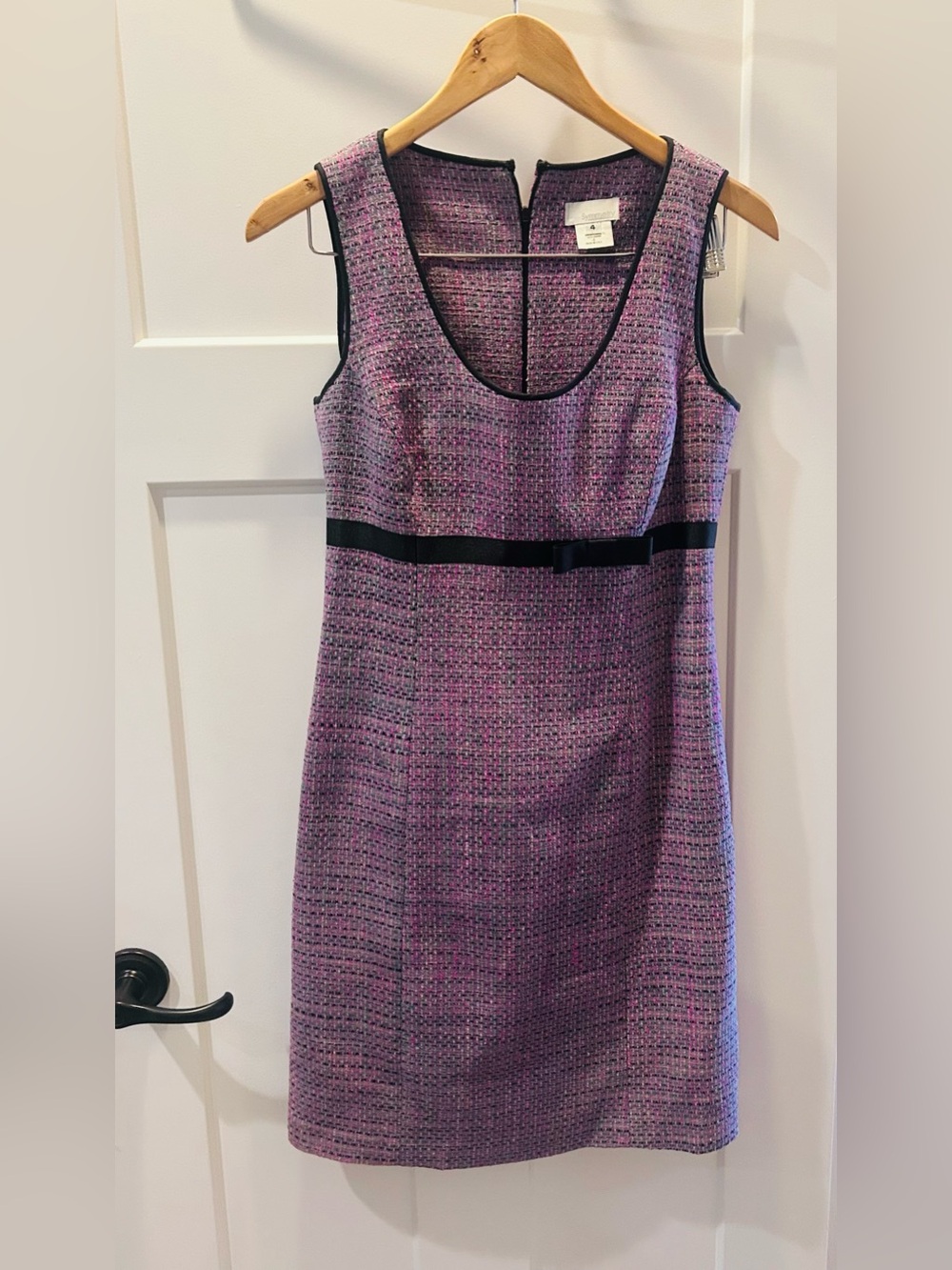 Symmetry Silk Purple Tweed Sheath Dress and jacket with Black Trim